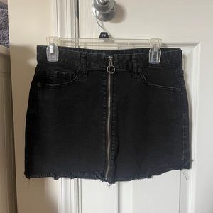 Black denim zip up skirt, low rise